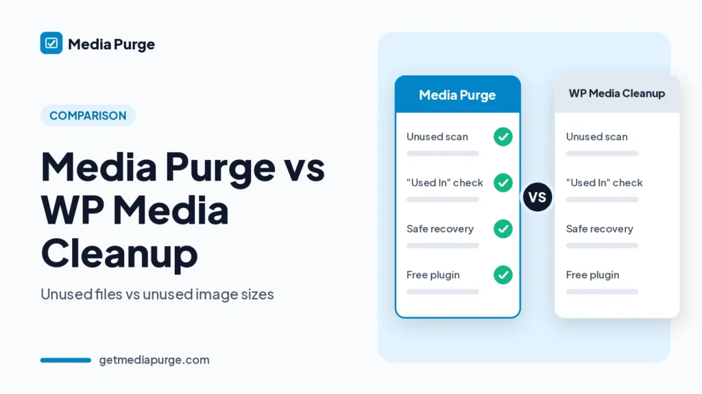 Media Purge vs WP Media Cleanup: unused files vs unused image sizes
